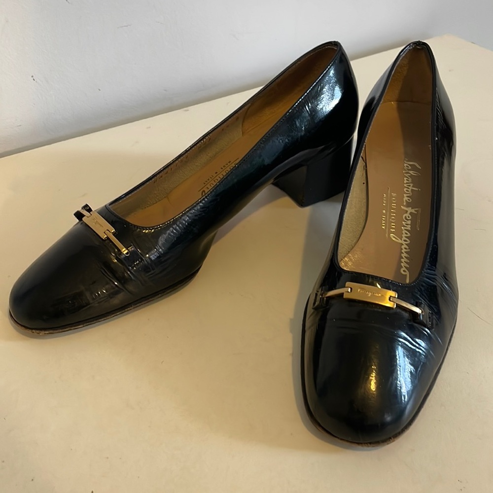 Salvatore Ferragamo Black Patent Leather Heels